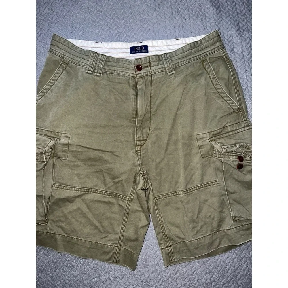 Polo Ralph Lauren Mens Distressed Army Green Cargo Shorts Size 36